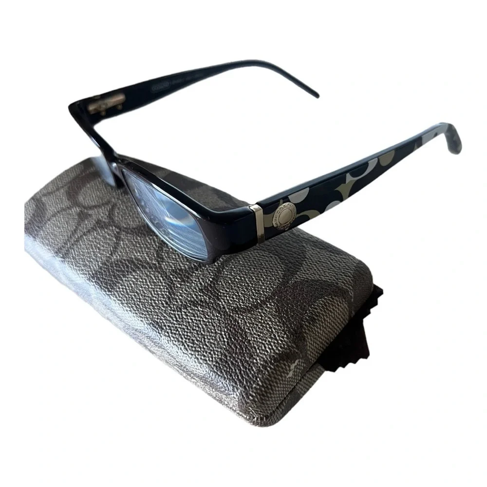 Coach Bernice 844 Ce 130 Brown Rectangle Frame Logo Camouflage Temple EyeGlasses